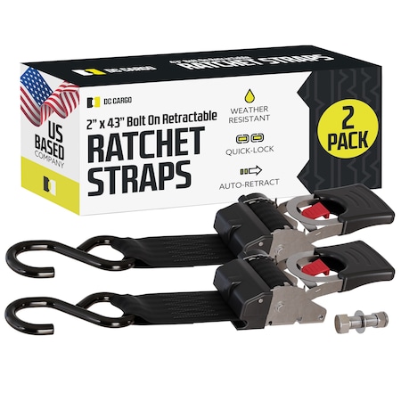 Dc Cargo 2in X 43in Bolt-On Retractable Ratchet Straps - Stainless Steel, 2PK 243RRBOSS-2